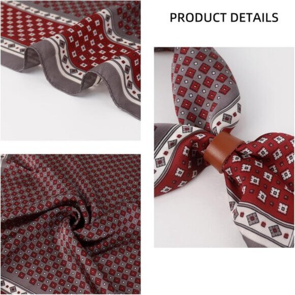 ⚡Men A-Gray Red Necktie 27.5 Inches Cowboy Scarves Pocket Square Silk Bandanas - Picture 6 of 8